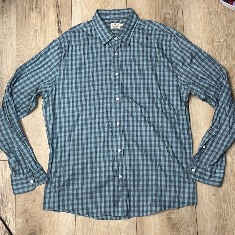 Faherty Movement Long Sleeve Button-Up Shirt Gray Blue Check Stretch Size XL